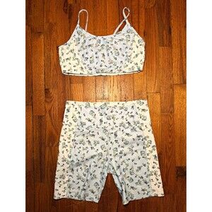 COLLECTIVE Women's 2-Piece Floral Outfit Set Top/Bottom L Blue/White Stretch